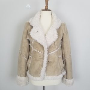 Tan Velvet Fuzzy Fleece Botton Jacket M Japan